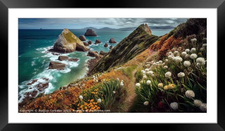 Panorama of the coastline at Nugget point, Otago. Ai generated. Framed Mounted Print by Joaquin Corbalan