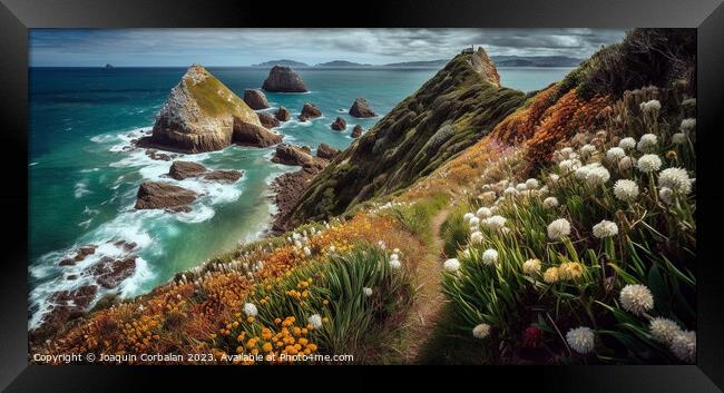Panorama of the coastline at Nugget point, Otago. Ai generated. Framed Print by Joaquin Corbalan