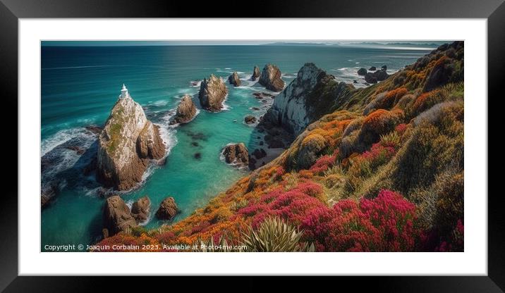 The rugged coastline of Nugget Point in Otago, where the vast ex Framed Mounted Print by Joaquin Corbalan