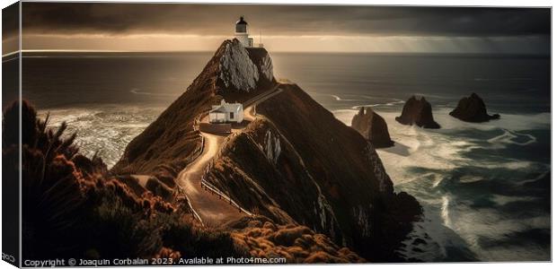 A lighthouse on the edge of a cliff overlooking the vast ocean,  Canvas Print by Joaquin Corbalan