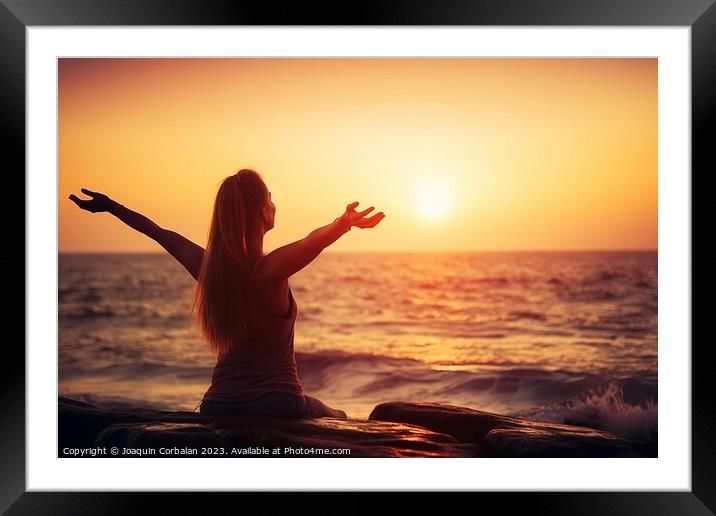 The sunset on the coast offers a moment of relaxation and stilln Framed Mounted Print by Joaquin Corbalan