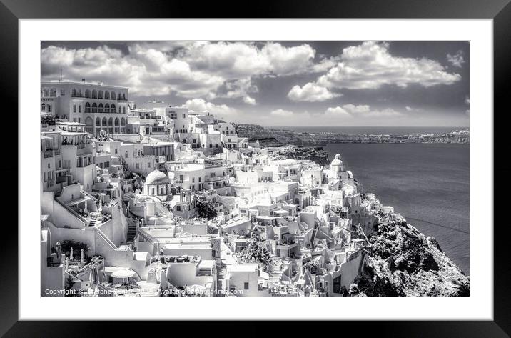 Thera - Fira City on Santorini - Greece BW Framed Mounted Print by Stefano Senise