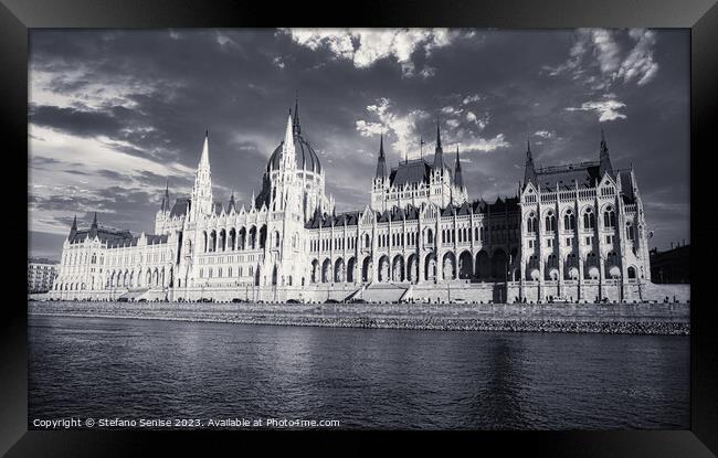 Budapest Panorama Black and White Framed Print by Stefano Senise