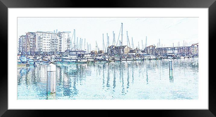 Sovereign Harbour in pencil Framed Mounted Print by Sharon Lisa Clarke