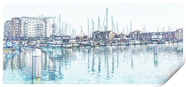Sovereign Harbour in pencil Print by Sharon Lisa Clarke