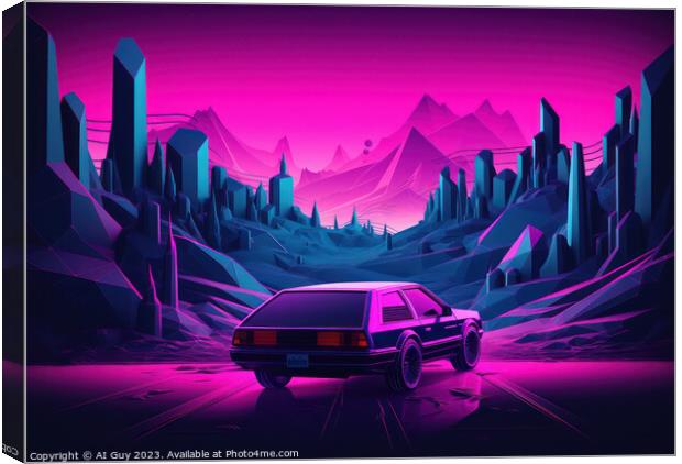 Neon Retro Synthwave Car Canvas Print by Craig Doogan Digital Art