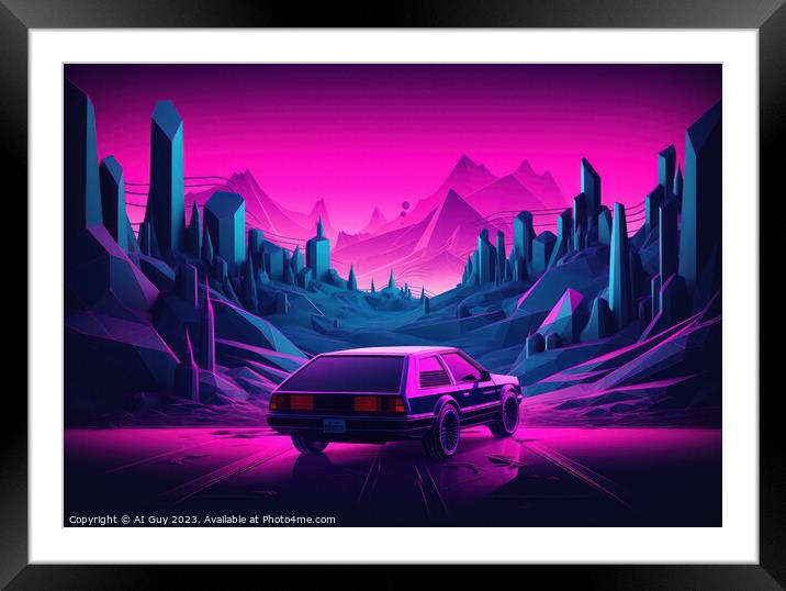 Neon Retro Synthwave Car Framed Mounted Print by Craig Doogan Digital Art