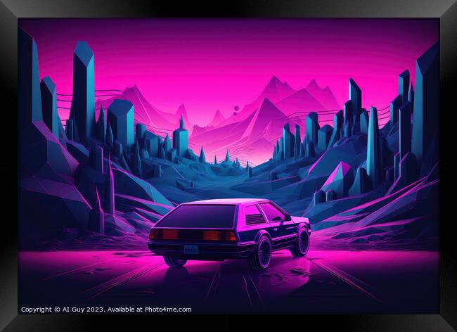 Neon Retro Synthwave Car Framed Print by Craig Doogan Digital Art