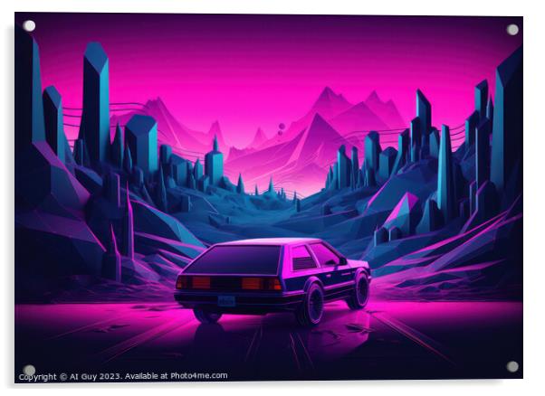 Neon Retro Synthwave Car Acrylic by Craig Doogan Digital Art