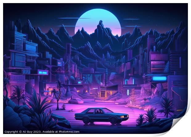 Retro Car Cityscape Print by Craig Doogan Digital Art