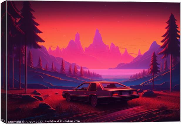 Retro Car Sunset Canvas Print by Craig Doogan Digital Art