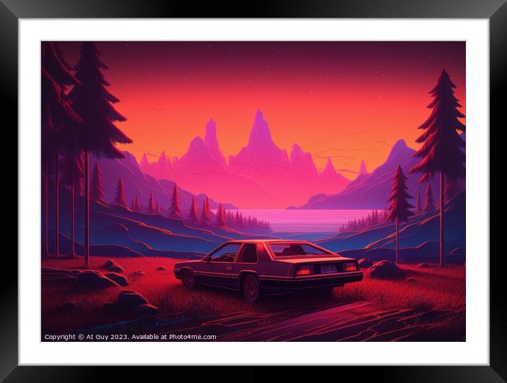 Retro Car Sunset Framed Mounted Print by Craig Doogan Digital Art