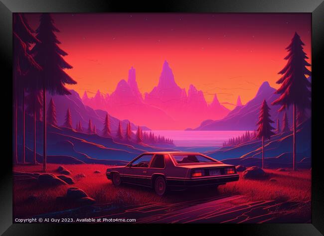 Retro Car Sunset Framed Print by Craig Doogan Digital Art