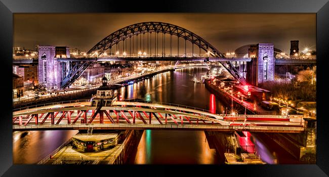 Tyne Bridges at Night Framed Print by Valerie Paterson