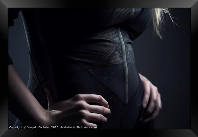 A close-up of the sleek and form-fitting athletic wear of a fema Framed Print by Joaquin Corbalan