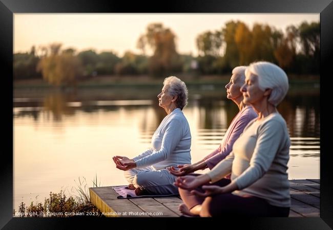 Three graceful senior women enjoy the serenity of nature while p Framed Print by Joaquin Corbalan