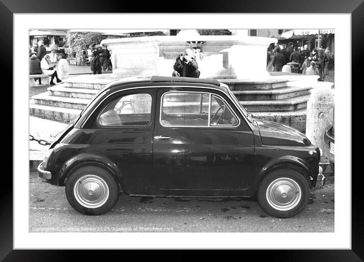 Vintage FIAT 500 on Rome street in black and white Framed Mounted Print by Stefano Senise