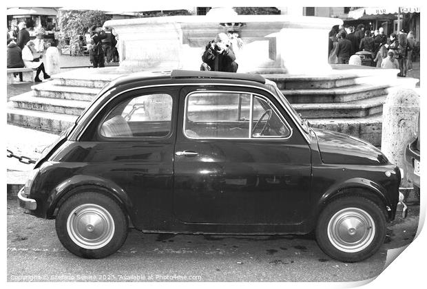 Vintage FIAT 500 on Rome street in black and white Print by Stefano Senise