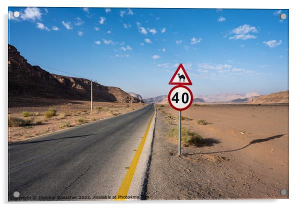 Attention Camel Road Sign in Jordan Acrylic by Dietmar Rauscher
