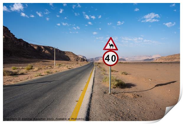 Attention Camel Road Sign in Jordan Print by Dietmar Rauscher