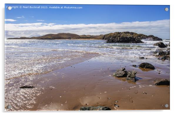 Llanddwyn from Newborough Beach Anglesey Seascape Acrylic by Pearl Bucknall
