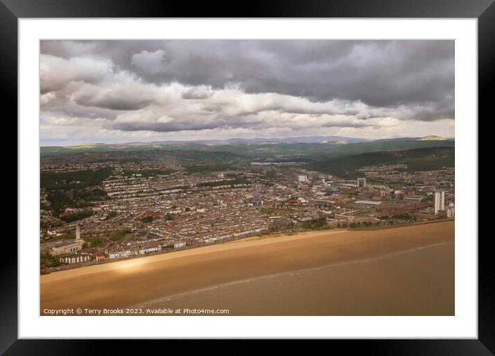 Swansea City, Bay and Beach Framed Mounted Print by Terry Brooks