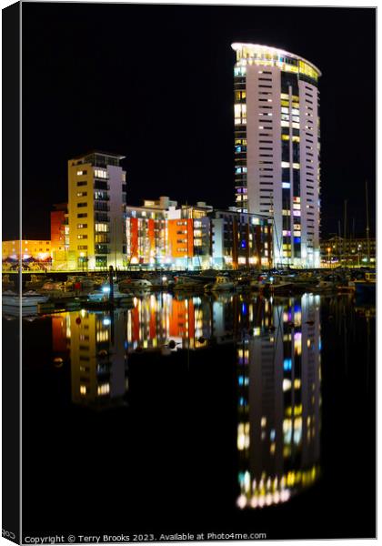 Swansea Marina ft the Meridian Tower Canvas Print by Terry Brooks