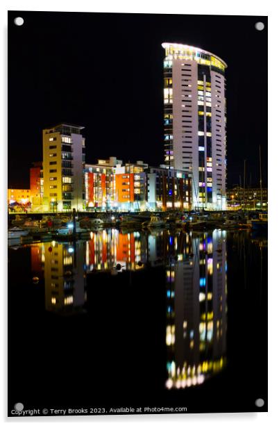 Swansea Marina ft the Meridian Tower Acrylic by Terry Brooks