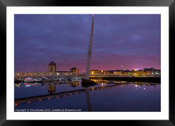 Swansea Marina Sail Bridge at Dusk Framed Mounted Print by Terry Brooks