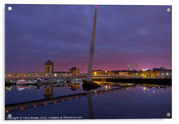 Swansea Marina Sail Bridge at Dusk Acrylic by Terry Brooks