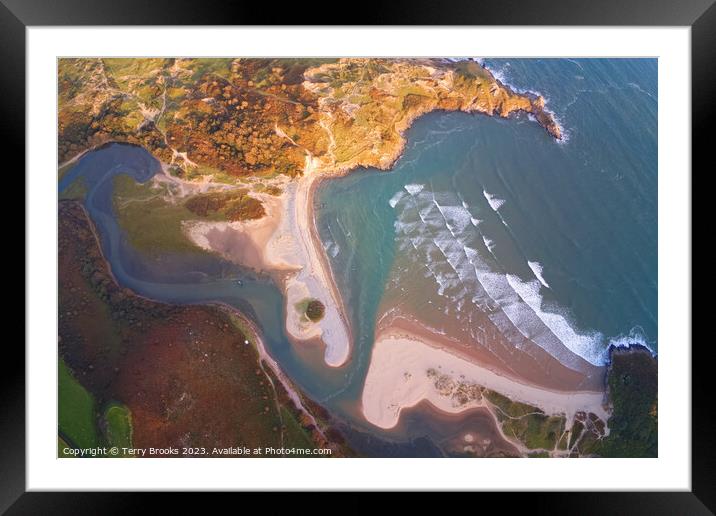 Three Cliffs Bay Colourful Aerial Photograph Framed Mounted Print by Terry Brooks