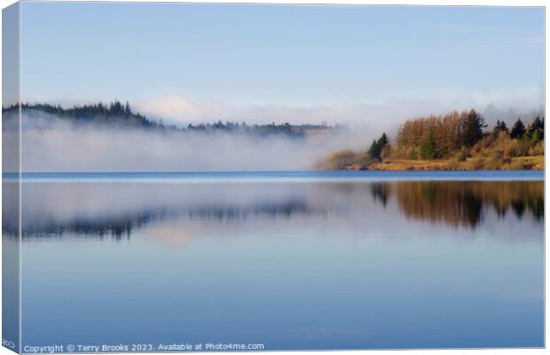 Misty Usk Reservoir in Wales Canvas Print by Terry Brooks