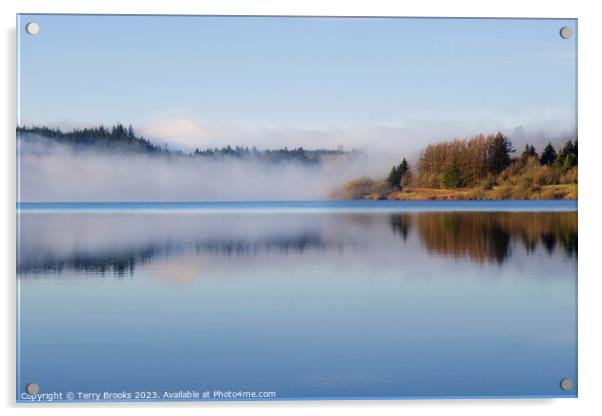 Misty Usk Reservoir in Wales Acrylic by Terry Brooks