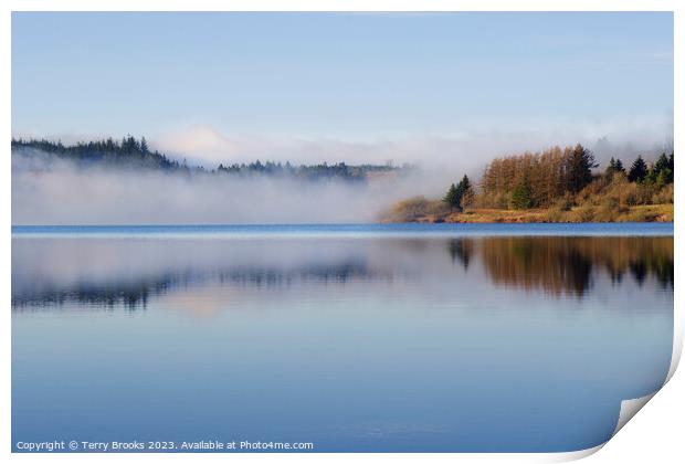 Misty Usk Reservoir in Wales Print by Terry Brooks