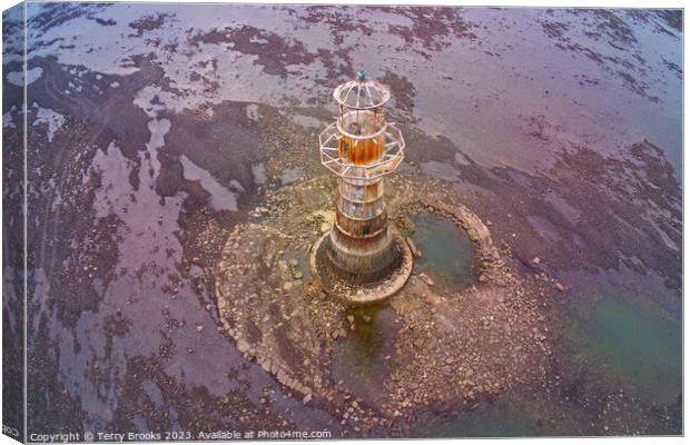 Aerial Photograph of Whiteford Lighthouse Lovely Muted Colours Canvas Print by Terry Brooks