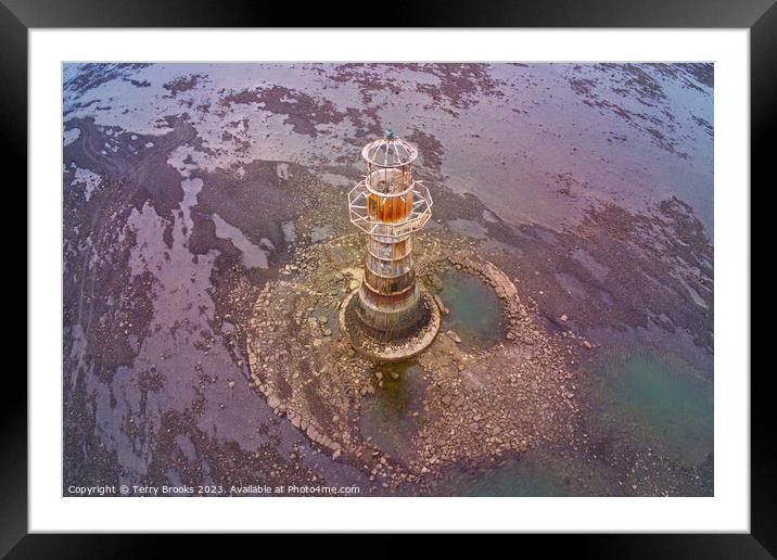 Aerial Photograph of Whiteford Lighthouse Lovely Muted Colours Framed Mounted Print by Terry Brooks