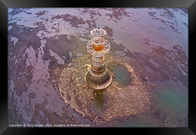Aerial Photograph of Whiteford Lighthouse Lovely Muted Colours Framed Print by Terry Brooks