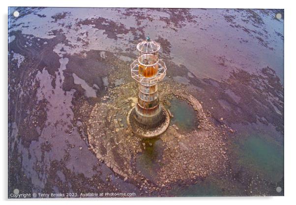Aerial Photograph of Whiteford Lighthouse Lovely Muted Colours Acrylic by Terry Brooks