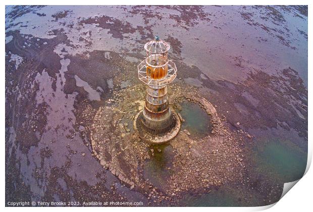 Aerial Photograph of Whiteford Lighthouse Lovely Muted Colours Print by Terry Brooks
