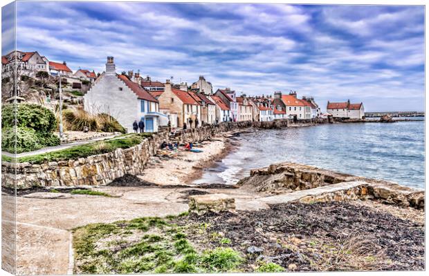 Colourful Seahouses at Pittenweem Canvas Print by Valerie Paterson