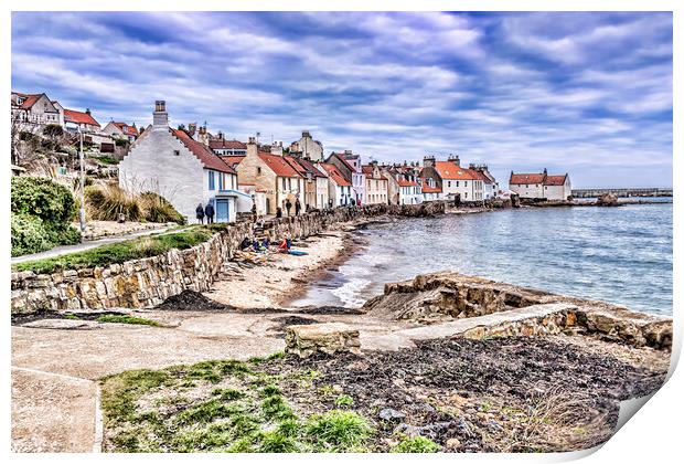 Colourful Seahouses at Pittenweem Print by Valerie Paterson