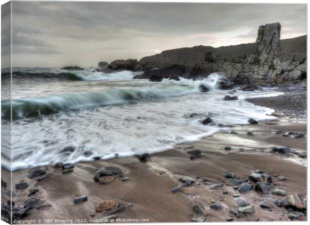Three Waves Near Needle Eye Rock Macduff Scotland Canvas Print by OBT imaging