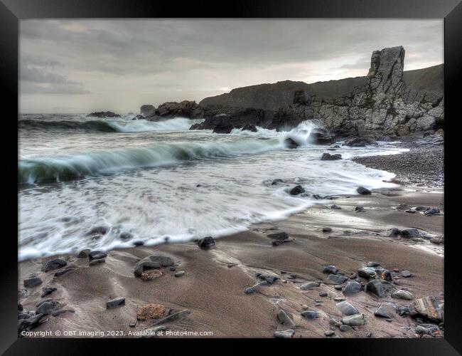 Three Waves Near Needle Eye Rock Macduff Scotland Framed Print by OBT imaging