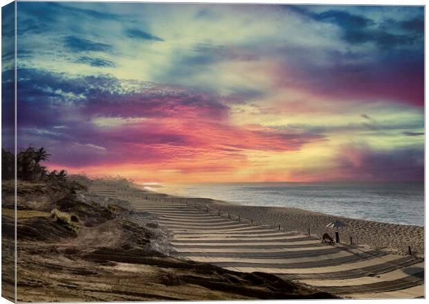 Sunrise over Pacific Ocean with beached cleaned  Canvas Print by Thomas Baker