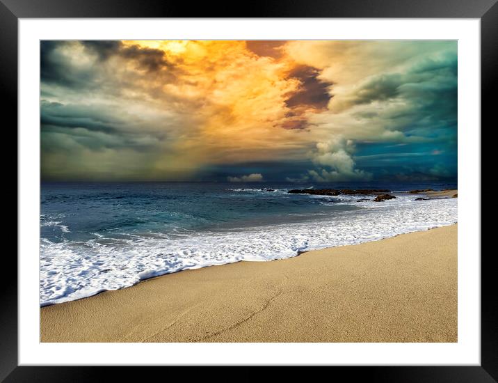 Sunset over Pacific Ocean with clean sandy beach  Framed Mounted Print by Thomas Baker