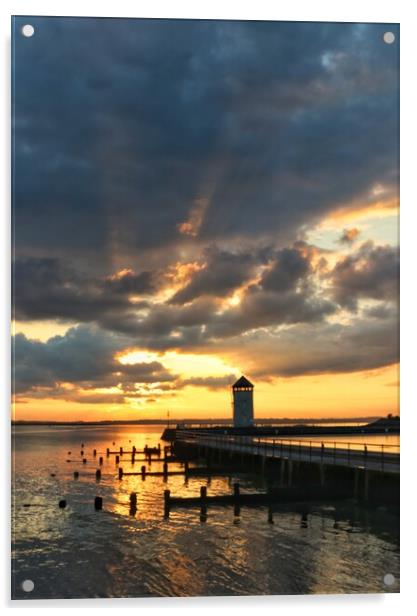 Sunset over Batemans tower in Brightlingsea essex  Acrylic by Tony lopez