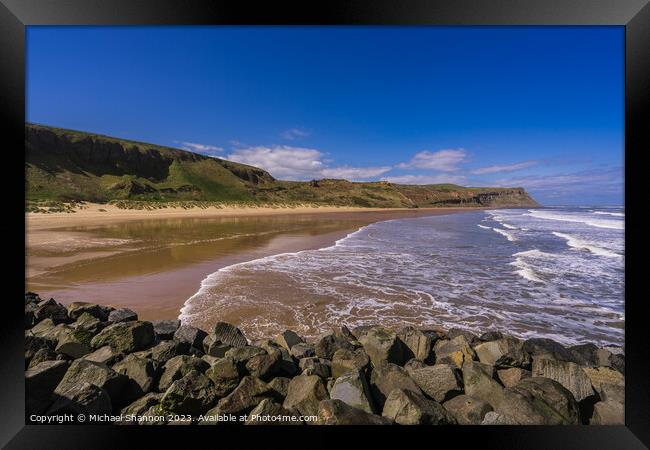 Cattersty Beach View from Skinningrove Pier Framed Print by Michael Shannon