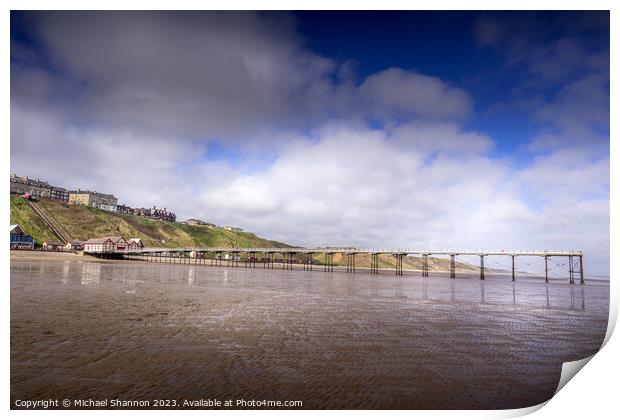 A Sunny Day on the Victorian Pier at Saltburn-on-t Print by Michael Shannon