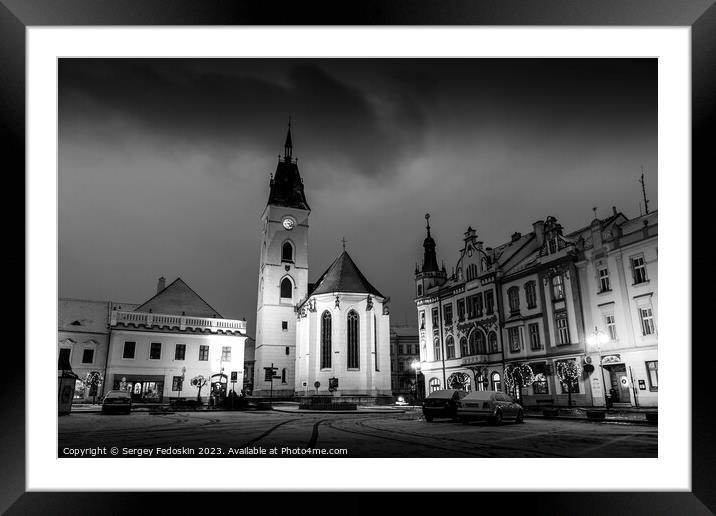 Virgin Mary Nativity church on the square in town Vodnany. Framed Mounted Print by Sergey Fedoskin
