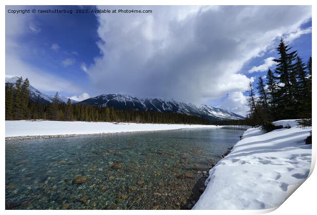 Snow Covered Scenery At The Kootenay River Canada Print by rawshutterbug 